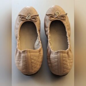 Designer L.K. Bennett Beige Nappa Leather Sissy Ballet Flats. Size 5.5